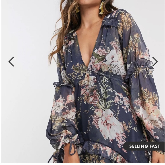 Navy Floral Dress - Tiered Maxi - Picture 3 of 4